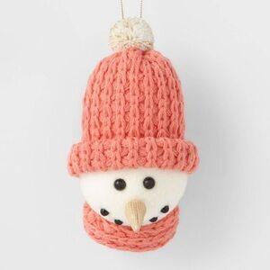 Snowman Knitted Head Christmas Tree Ornament Peach Orange nwt